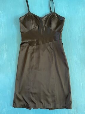 BCBG Black Satin Midi Slip Dress with Spaghetti Straps Size 12